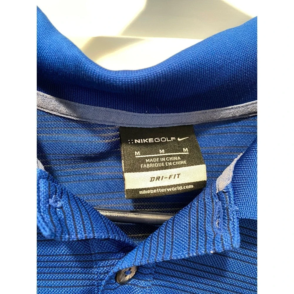 Nike Golf Dri-FIT Polo Shirt Athletic Fit Striped Blue Black Golfing Mens Size M